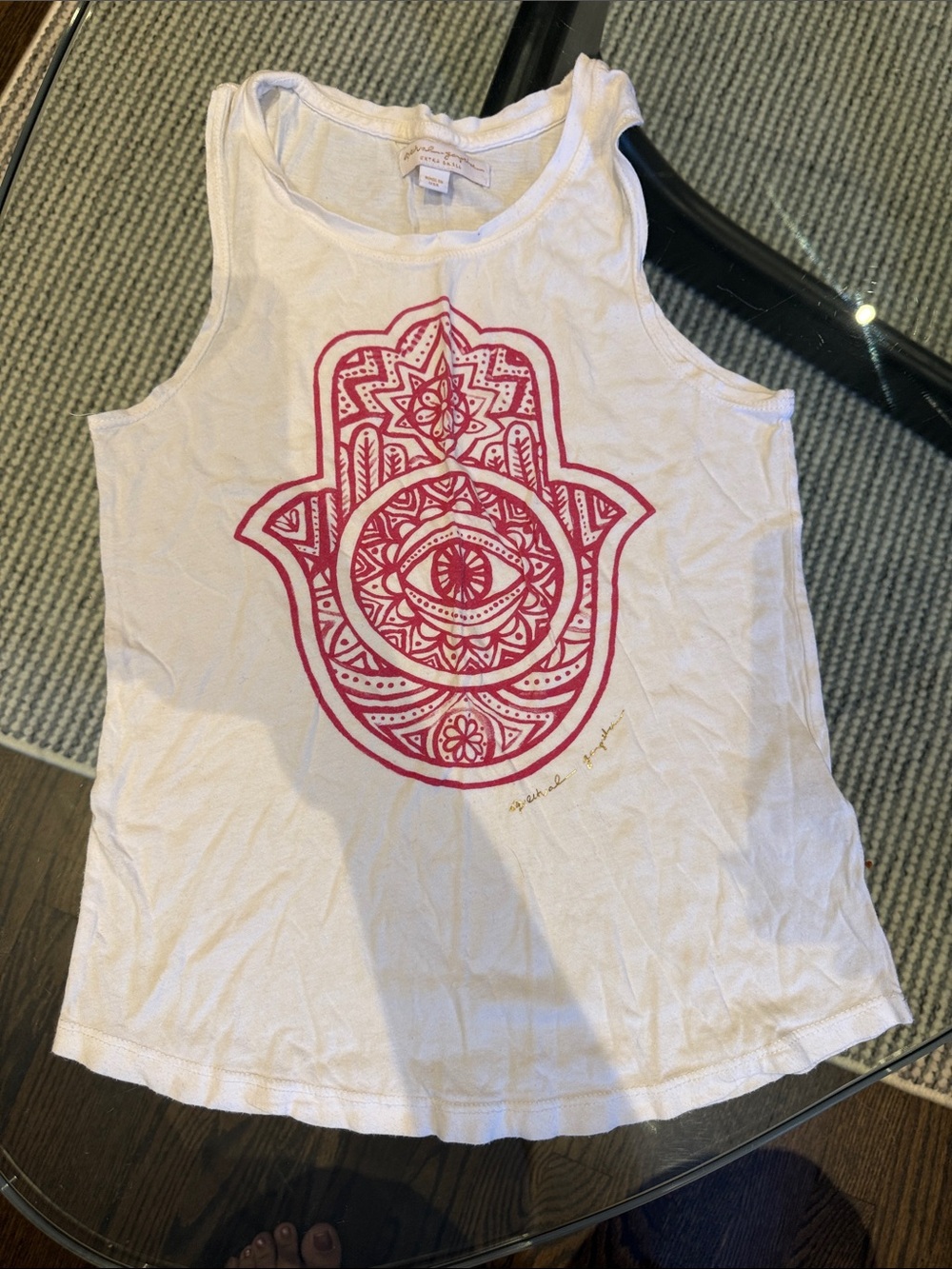 Spiritual Gangster White Tank with Pink Hamsa Graphic